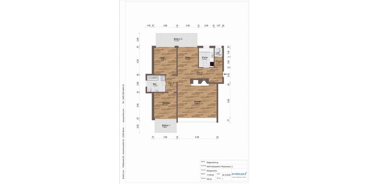 Etagenwohnung Düsseldorf Stockum - 4 Zimmer, 118 m&sup2;, 539.000&euro; | Angebot:25863976