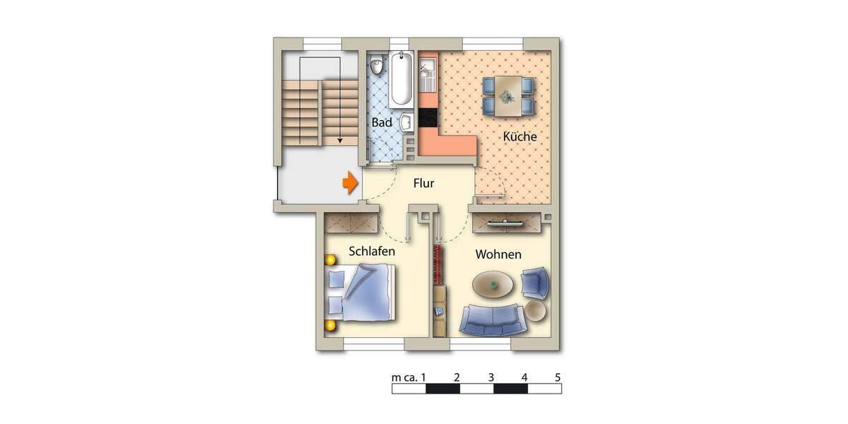 Etagenwohnung Essen Südostviertel - 2.5 Zimmer, 61 m&sup2;, 495&euro; | Angebot:25936477