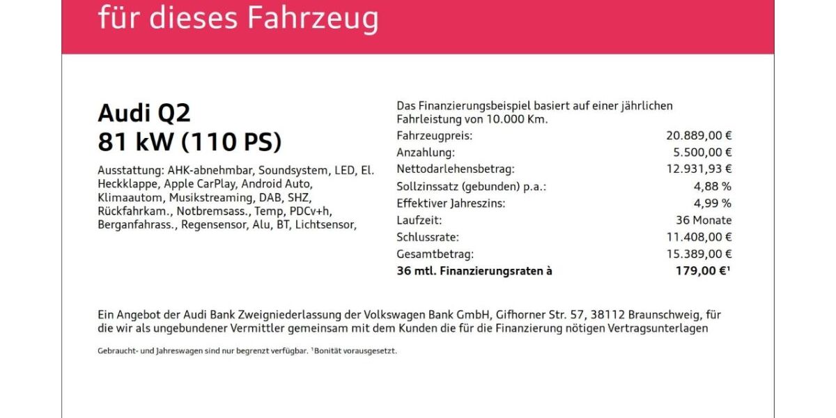 Audi Q2 89.084 km 20.889 &euro; Wuppertal 42109