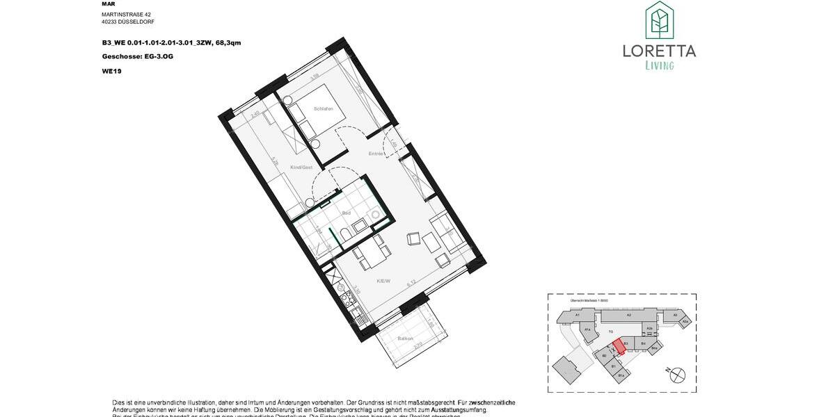Erdgeschoßwohnung Düsseldorf Stadtbezirk 3 - 3 Zimmer, 68 m&sup2;, 1.545&euro; | Angebot:25975474