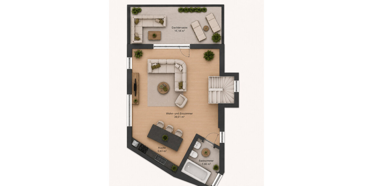Exklusives Wohnen in Bilk: 3-Zimmer-Maisonette-Wohnung mit großer Dachterrasse und eigenem Eingang - Maisonettenwohnung Düsseldorf Stadtbezirk 3 | Angebot:27217835
