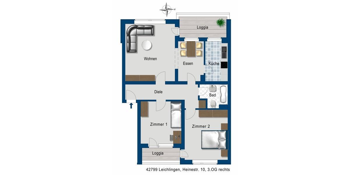 Etagenwohnung Leichlingen (Rheinland) - 3 Zimmer, 77 m&sup2;, 623&euro; | Angebot:26388823