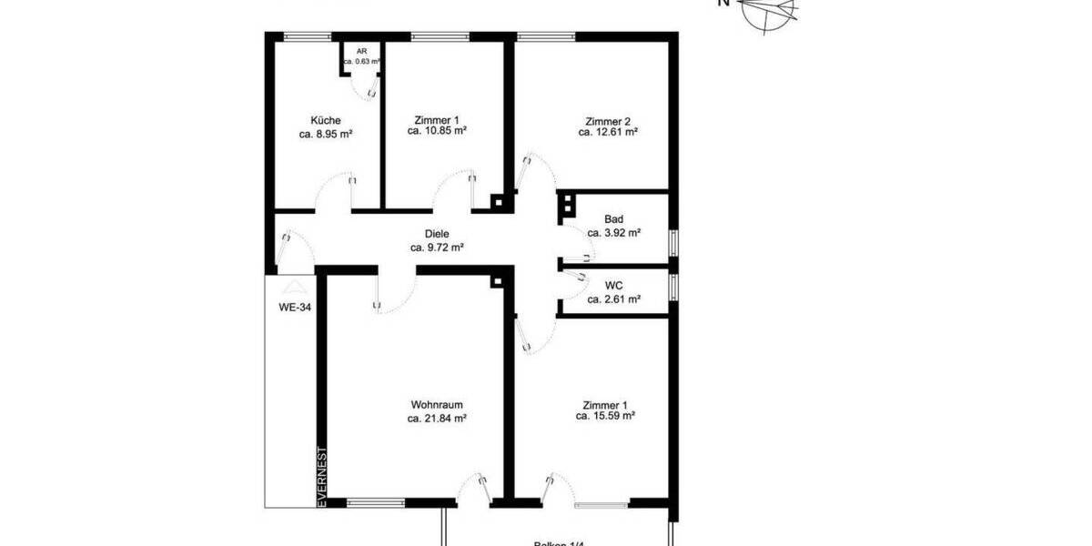 Etagenwohnung Düsseldorf Wersten - 4 Zimmer, 89 m&sup2;, 310.000&euro; | Angebot:26080476
