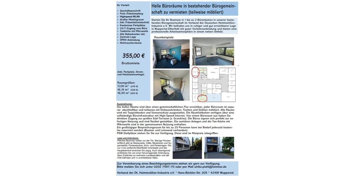 Gewerbeobjekt Wuppertal Gemarkung Elberfeld - 355&euro; | Angebot:25900288