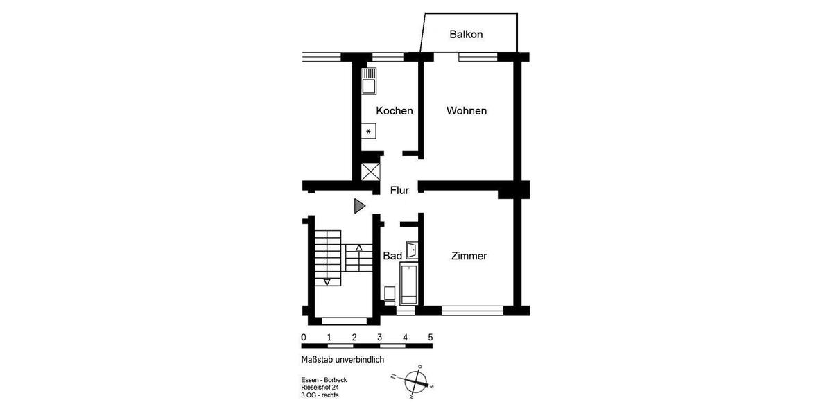 Etagenwohnung Essen Stadtbezirk IV - 2 Zimmer, 51 m&sup2;, 497&euro; | Angebot:25444555