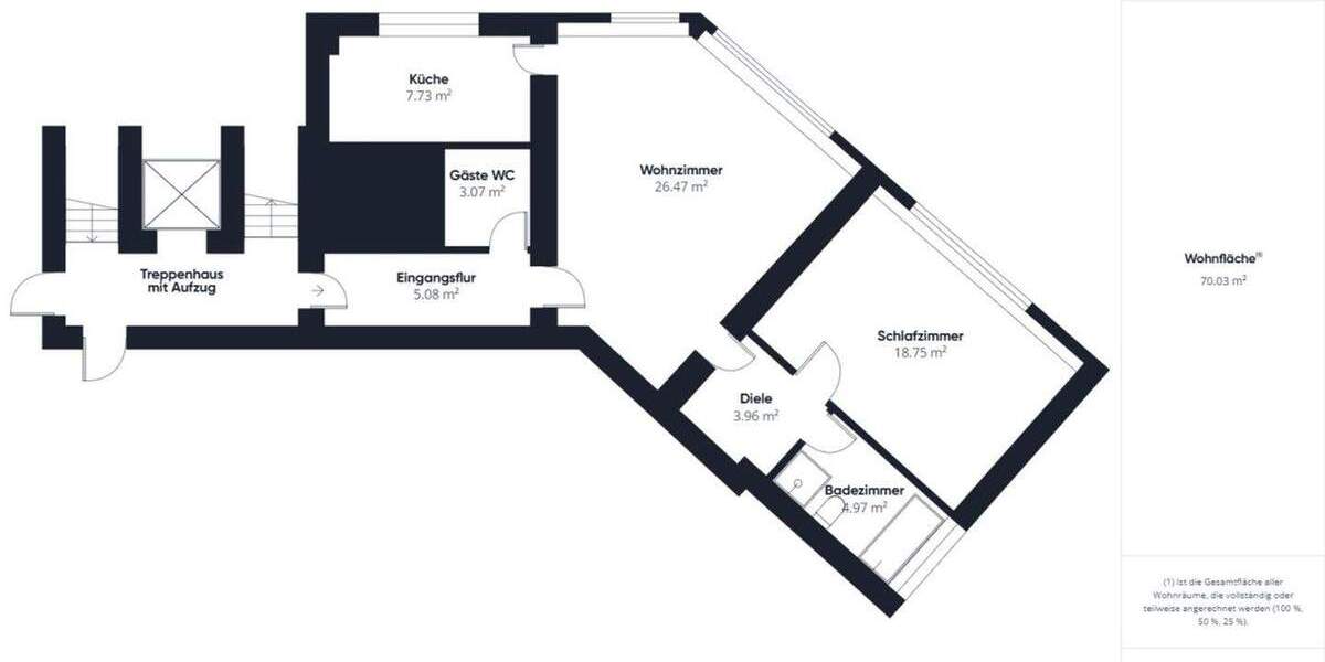 Etagenwohnung Wuppertal Elberfeld - 2 Zimmer, 70 m&sup2;, 189.000&euro; | Angebot:25970850