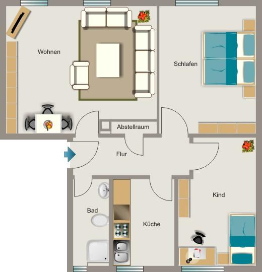 Etagenwohnung Duisburg Walsum - 3.5 Zimmer, 54 m&sup2;, 583&euro; | Angebot:25852208