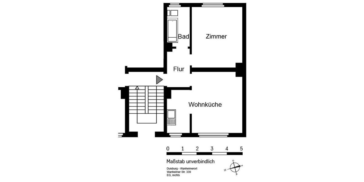 Etagenwohnung Duisburg Duisburg-Mitte - 1 Zimmer, 38 m&sup2;, 362&euro; | Angebot:26007292