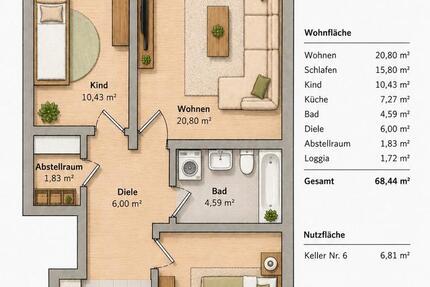 Wohnung Essen Stadtbezirk IV - 3.5 Zimmer, 69 m&sup2;, 177.000&euro; | Angebot:27198844