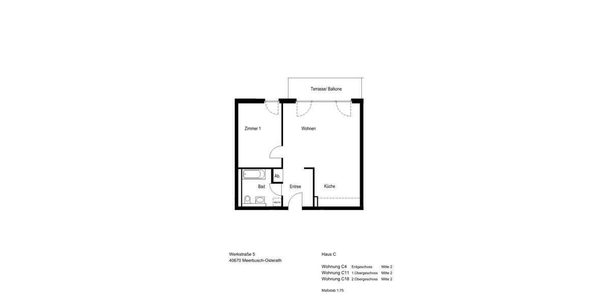 Etagenwohnung Meerbusch Osterath - 2 Zimmer, 68 m&sup2;, 982&euro; | Angebot:26451771