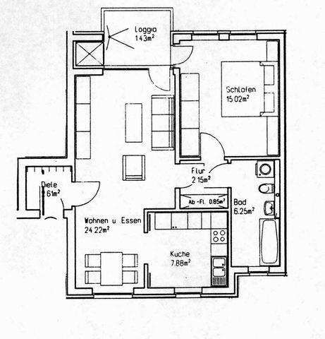 Etagenwohnung Düsseldorf Heerdt - 2 Zimmer, 60 m&sup2;, 400&euro; | Angebot:25940525