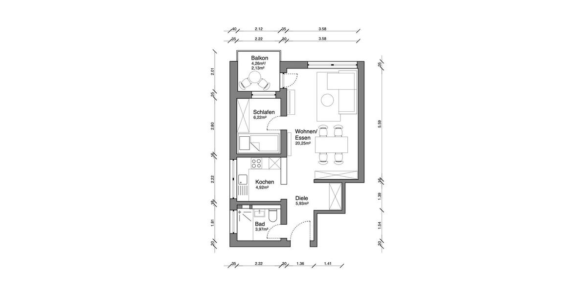 Etagenwohnung Solingen - 2 Zimmer, 46 m&sup2;, 849&euro; | Angebot:25963987