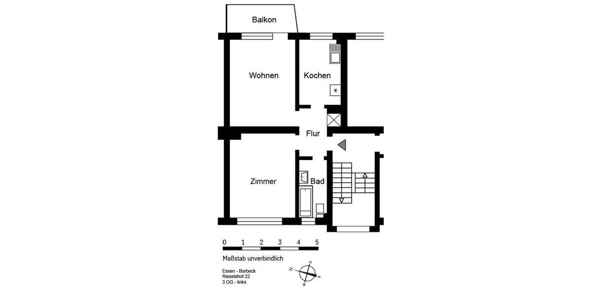 Etagenwohnung Essen Stadtbezirk IV - 2 Zimmer, 51 m&sup2;, 498&euro; | Angebot:25444556