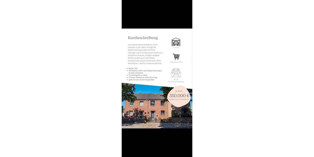 Reihenhaus Oberhausen Rothebusch - 4 Zimmer, 80 m&sup2;, 350.000&euro; | Angebot:27537381