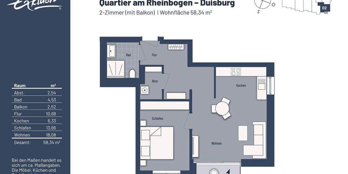 Etagenwohnung Duisburg Buchholz - 2 Zimmer, 58 m&sup2;, 255.000&euro; | Angebot:25821261