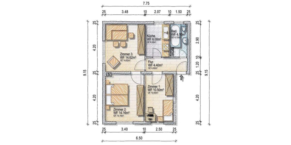 Etagenwohnung Essen Altendorf - 3 Zimmer, 53 m&sup2;, 75.000&euro; | Angebot:25798101