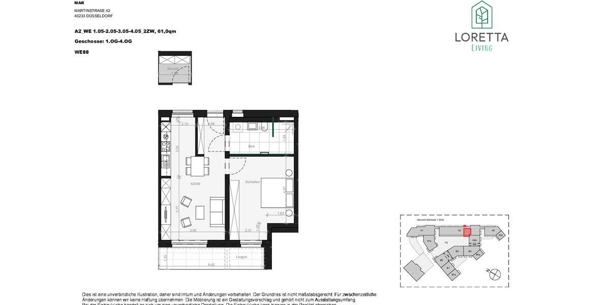 Etagenwohnung Düsseldorf Stadtbezirk 3 - 2 Zimmer, 61 m&sup2;, 1.300&euro; | Angebot:25614449