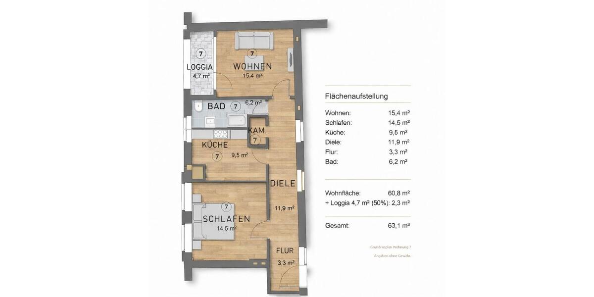 Etagenwohnung Düsseldorf Pempelfort - 2 Zimmer, 63 m&sup2;, 429.000&euro; | Angebot:26110538