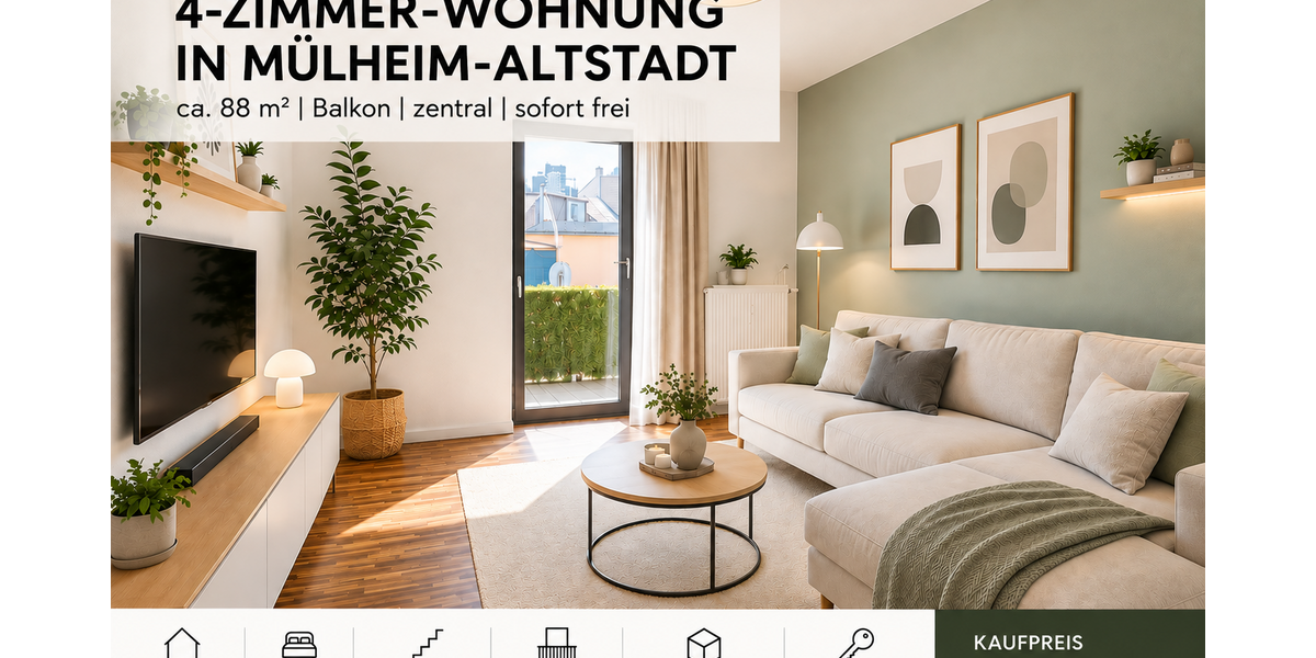 Etagenwohnung Mülheim an der Ruhr - 4 Zimmer, 88 m&sup2;, 129.000&euro; | Angebot:27484300