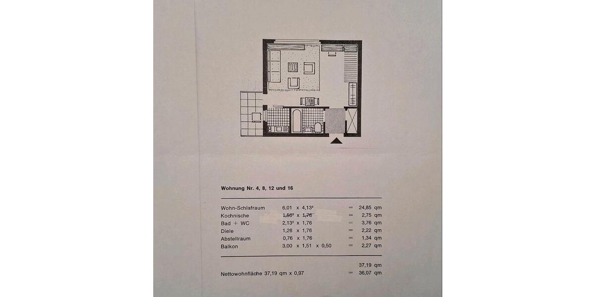 Etagenwohnung Essen Stadtbezirk VIII - 1 Zimmer, 37 m&sup2;, 97.000&euro; | Angebot:26964914