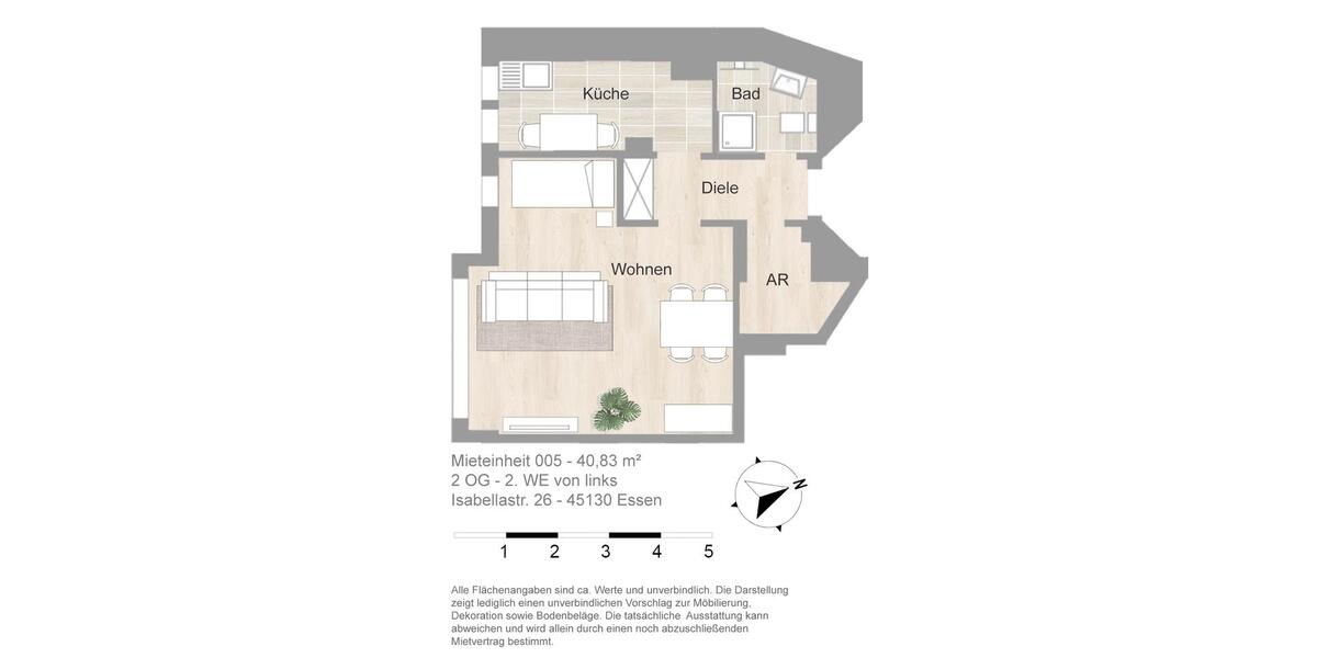 Etagenwohnung Essen Stadtbezirk II - 1 Zimmer, 41 m&sup2;, 479&euro; | Angebot:25887573