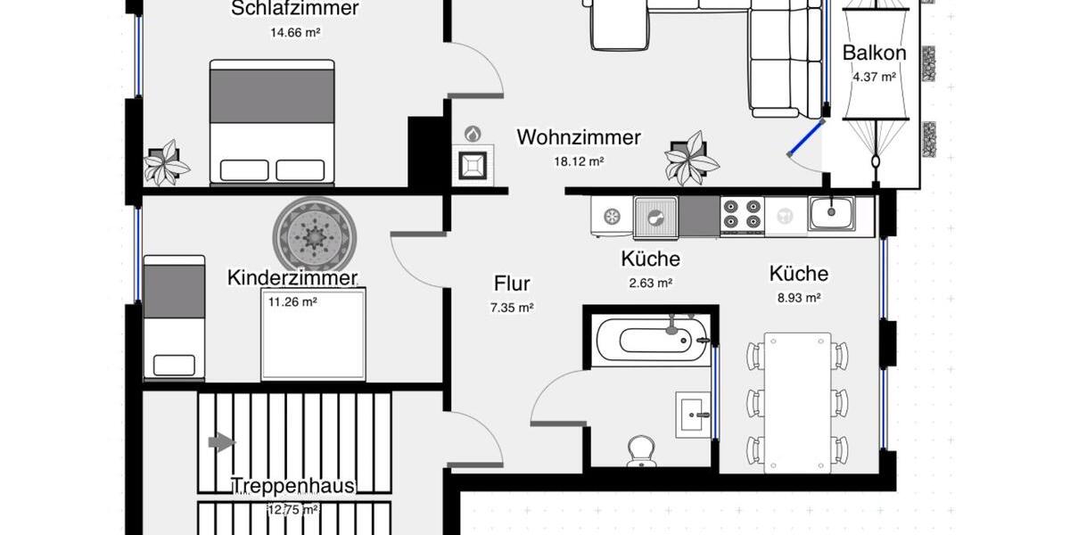 Etagenwohnung Duisburg Angerhausen - 3.5 Zimmer, 70 m&sup2;, 207.800&euro; | Angebot:26480559