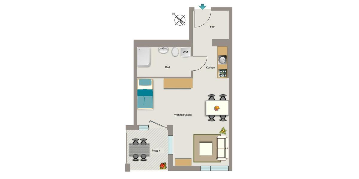 Etagenwohnung Essen Frillendorf - 1 Zimmer, 45 m&sup2;, 562&euro; | Angebot:25409525