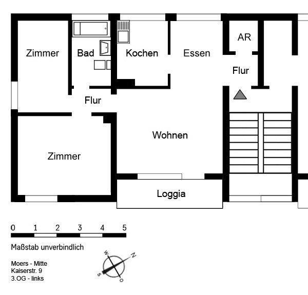 Etagenwohnung Moers - 3.5 Zimmer, 67 m&sup2;, 619&euro; | Angebot:25840977