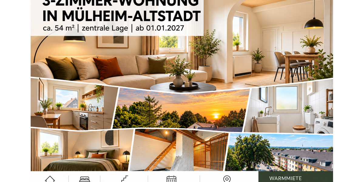 Etagenwohnung Mülheim an der Ruhr Eppinghofen - 3 Zimmer, 54 m&sup2;, 375&euro; | Angebot:27505206