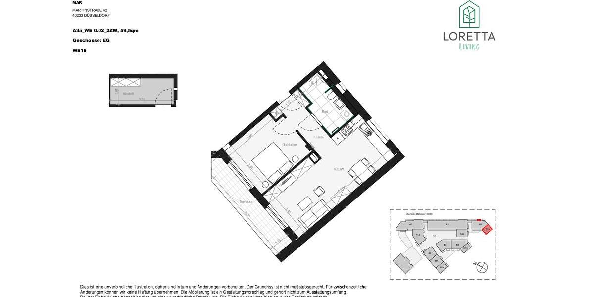 Erdgeschoßwohnung Düsseldorf Stadtbezirk 3 - 2 Zimmer, 59 m&sup2;, 1.200&euro; | Angebot:25614447