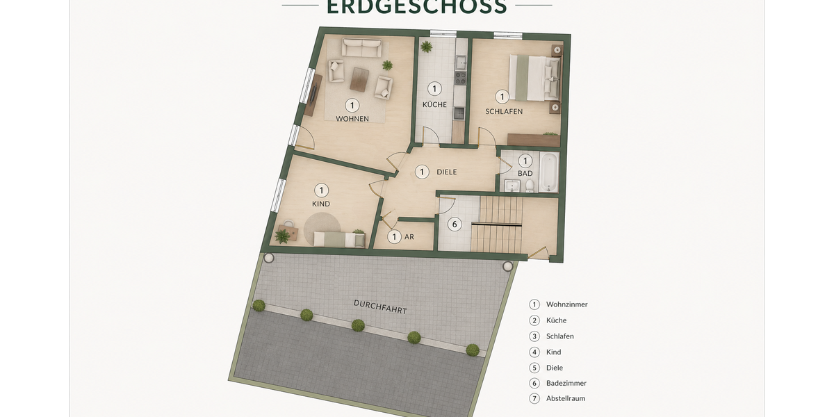 Helle 3,5-Zimmer-Wohnung mit Garage, Kellerraum und Dachboden-Stauraum - Erdgeschoßwohnung Essen Stadtbezirk III | Angebot:27200883