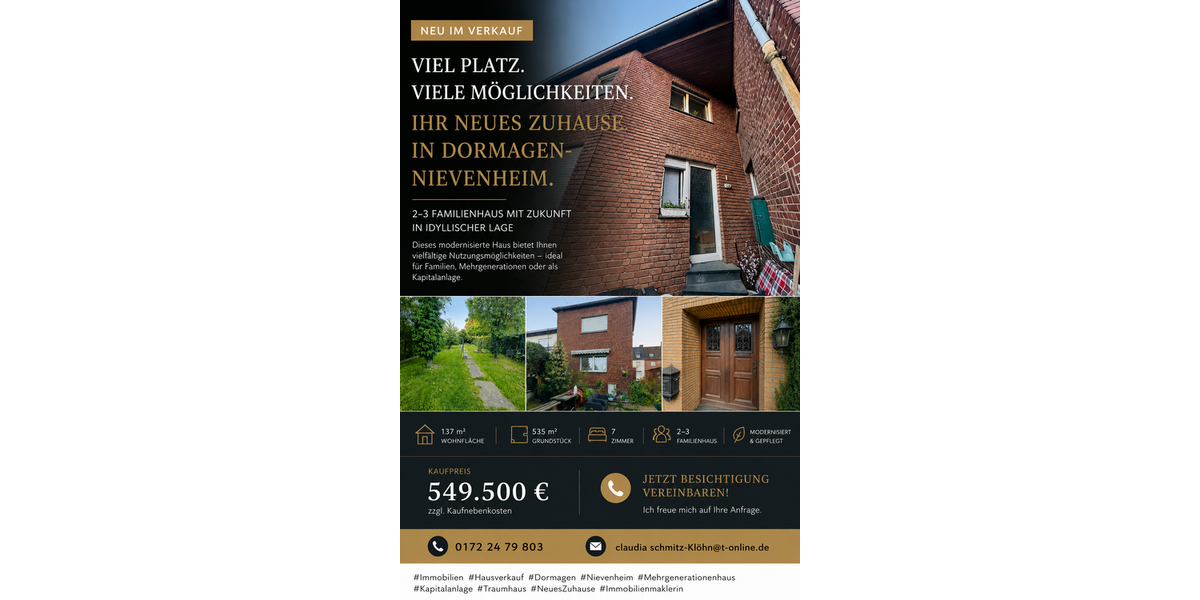 Einfamilienhaus Dormagen Broich - 7 Zimmer, 137 m&sup2;, 549.500&euro; | Angebot:26737790