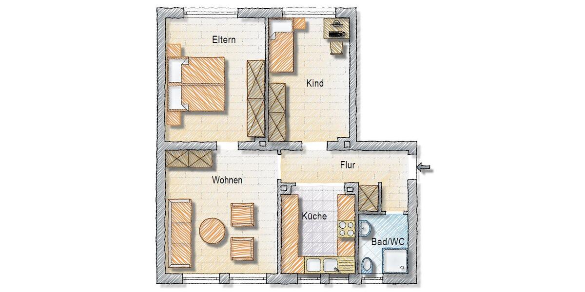 Etagenwohnung Langenfeld (Rheinland) - 3 Zimmer, 58 m&sup2;, 789&euro; | Angebot:26447902
