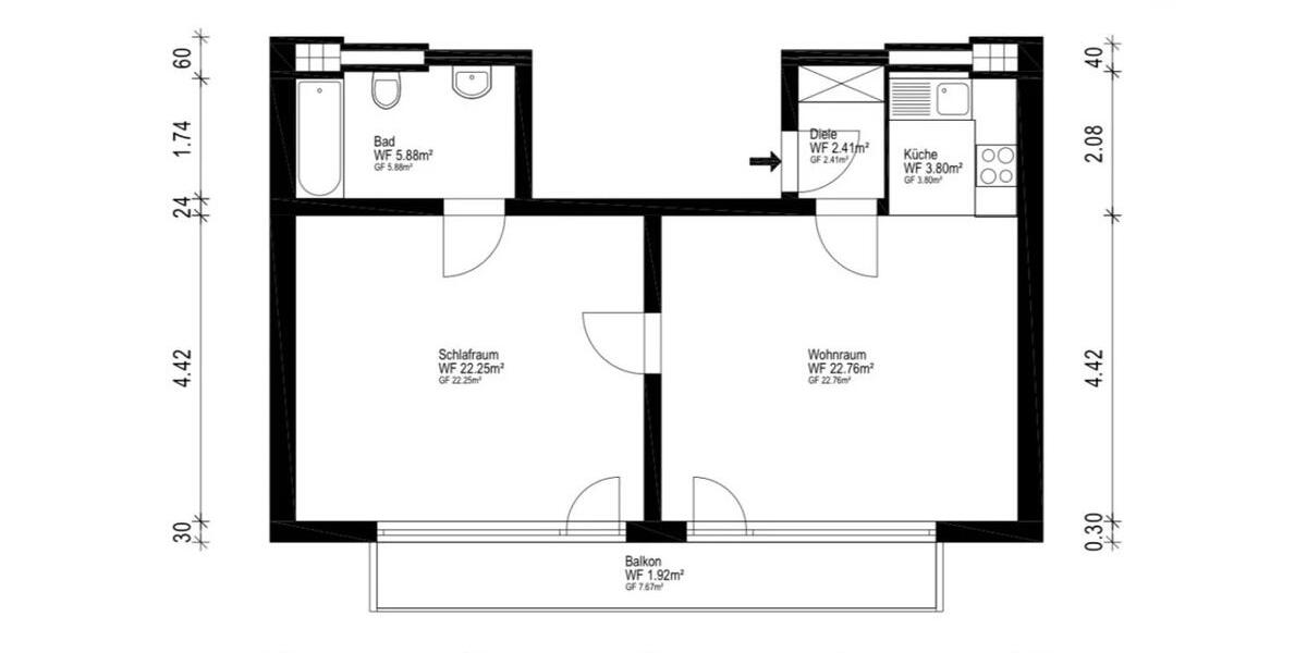 Etagenwohnung Düsseldorf Stadtbezirk 3 - 2 Zimmer, 60 m&sup2;, 1.900&euro; | Angebot:27541082